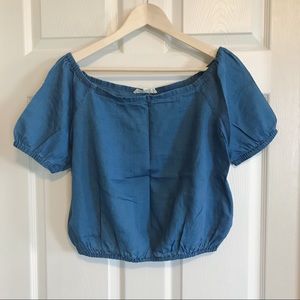 Madewell off-the-shoulder chambray denim bubble top size small